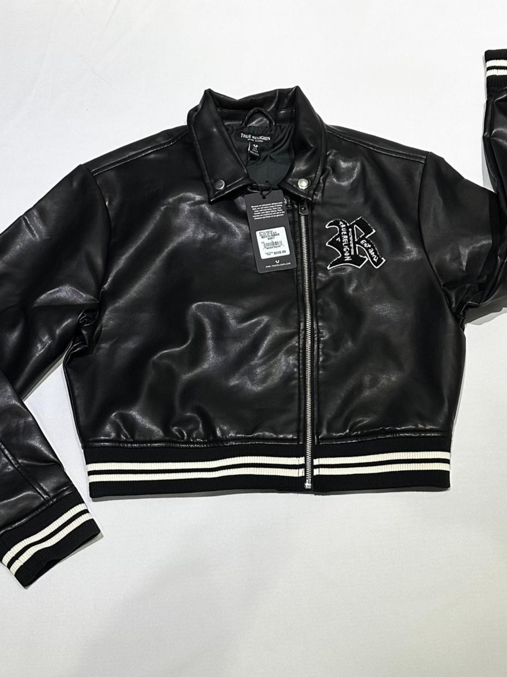 🔥 True Religion Women’s Moto PU Bomber Jacket Jet Black Style 600743 Size L